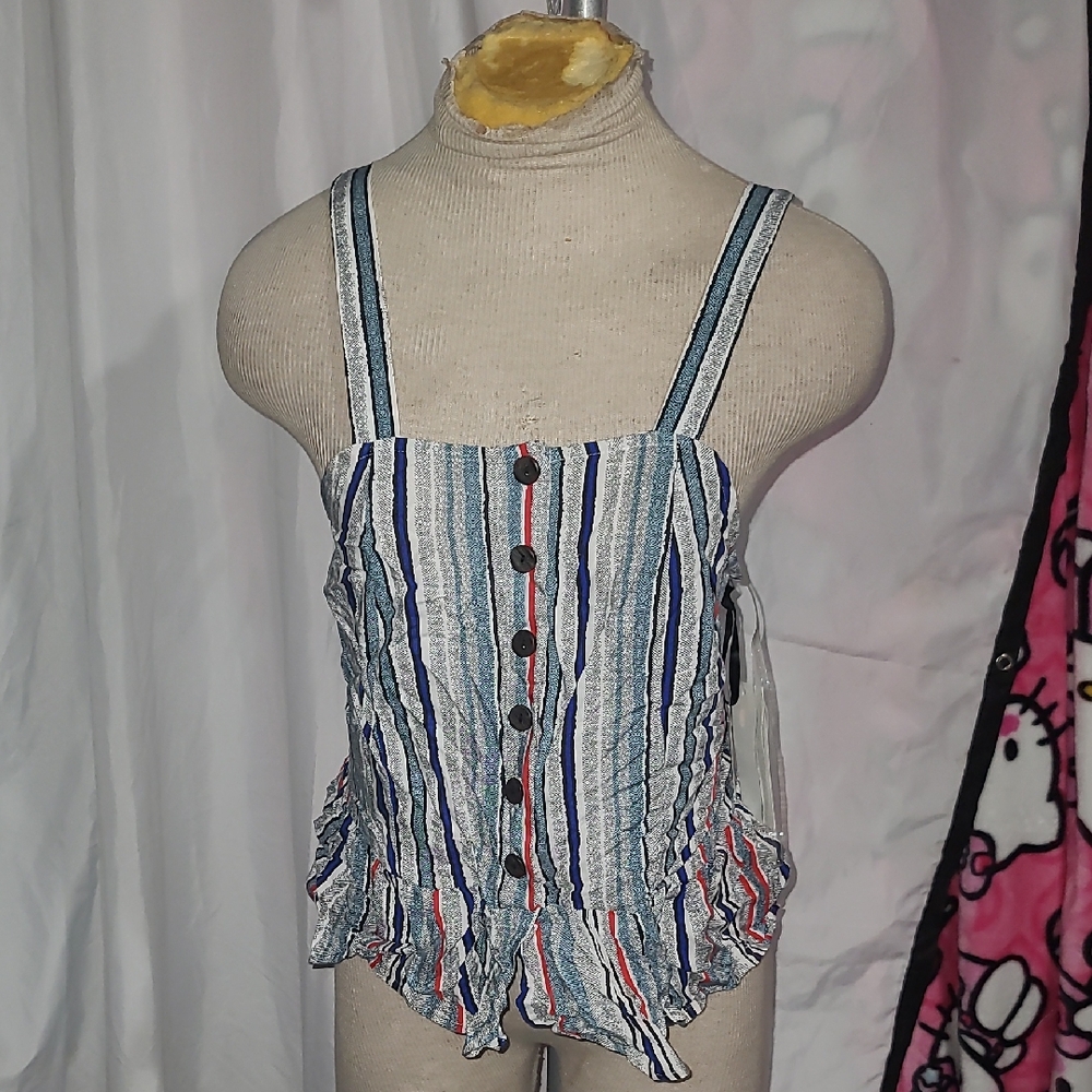 Takara Striped Button-Down Ruffle Top